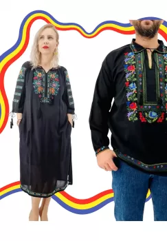 Set Cuplu Traditional 395 Camasa Traditionala si Rochie Traditionala imagine