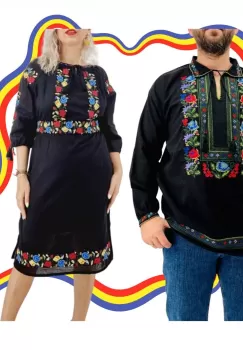 Set Cuplu Traditional 396 Camasa Traditionala si Rochie Traditionala imagine
