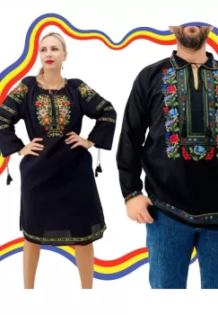 Set Cuplu Traditional 397 Camasa Traditionala si Rochie Traditionala imagine