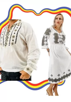 Set Cuplu Traditional 406 Camasa Traditionala si Rochie Traditionala imagine
