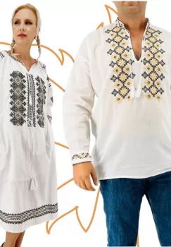 Set Cuplu Traditional 407 Camasa Traditionala si Rochie Traditionala imagine