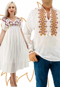 Set Cuplu Traditional 410 Camasa Traditionala si Rochie Traditionala imagine