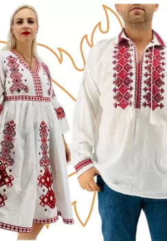 Set Cuplu Traditional 419 Camasa Traditionala si Rochie Traditionala imagine
