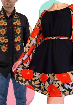 Set Cuplu Traditional 420 Camasa Traditionala si Rochie cu motive traditionale imagine