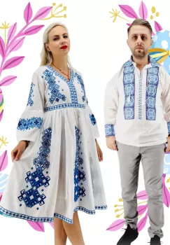 Set Cuplu Traditional 508 Camasa Traditionala si Rochie Traditionala imagine
