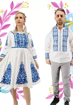 Set Cuplu Traditional 509 Camasa Traditionala si Rochie Traditionala imagine