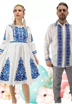 Set Cuplu Traditional 510 Camasa Traditionala si Rochie Traditionala imagine