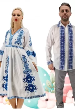 Set Cuplu Traditional 511 Camasa Traditionala si Rochie Traditionala imagine