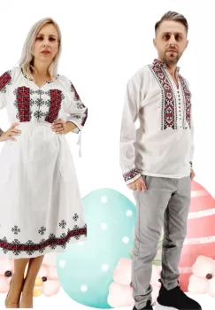 Set Cuplu Traditional 513 Camasa Traditionala si Rochie Traditionala imagine