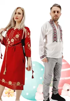 Set Cuplu Traditional 514 Camasa Traditionala si Rochie Traditionala imagine