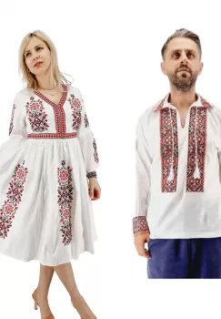 Set Cuplu Traditional 560 Camasa Traditionala si Rochie Traditionala imagine