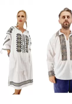 Set Cuplu Traditional 562 Camasa Traditionala si Rochie Traditionala imagine