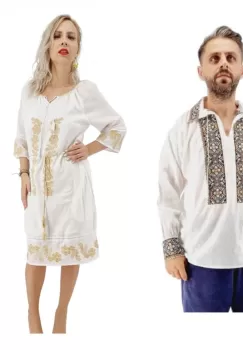 Set Cuplu Traditional 563 Camasa Traditionala si Rochie Traditionala imagine
