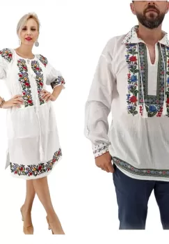 Set Cuplu Traditional 564 Camasa Traditionala si Rochie Traditionala imagine