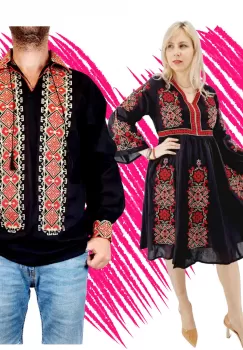 Set Cuplu Traditional 567 Camasa Traditionala si Rochie Traditionala imagine