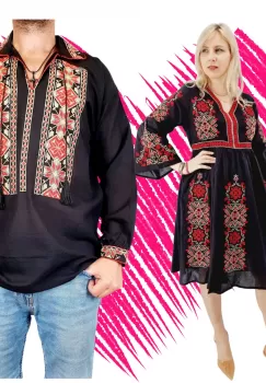 Set Cuplu Traditional 568 Camasa Traditionala si Rochie Traditionala imagine