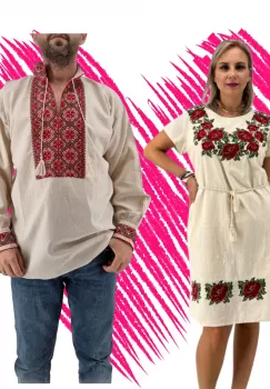 Set Cuplu Traditional 569 Camasa Traditionala si Rochie Traditionala imagine