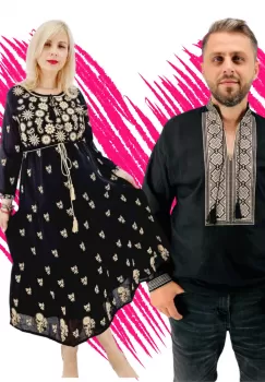 Set Cuplu Traditional 570 Camasa Traditionala si Rochie Traditionala imagine