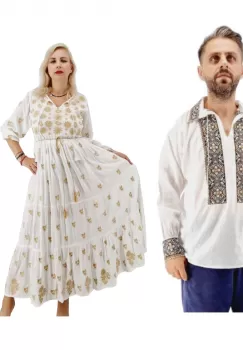 Set Cuplu Traditional 586 Camasa Traditionala si Rochie Traditionala imagine