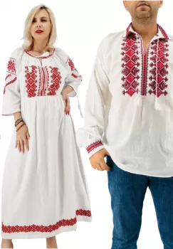 Set Cuplu Traditional 587 Camasa Traditionala si Rochie Traditionala imagine