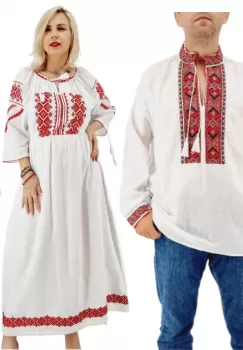 Set Cuplu Traditional 588 Camasa Traditionala si Rochie Traditionala imagine