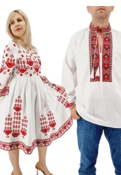 Set Cuplu Traditional 589 Camasa Traditionala si Rochie Traditionala imagine