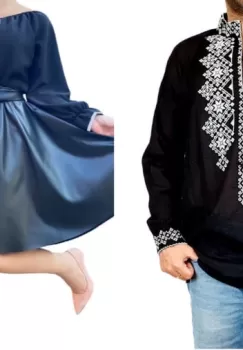 Set Cuplu Traditional 73 Camasa Traditionala si Rochie cu motive traditionale imagine