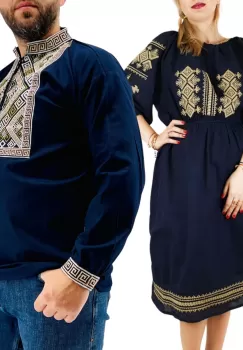 Set Traditional Cuplu 292 Camasi traditionale cu broderie si Rochie traditionala imagine