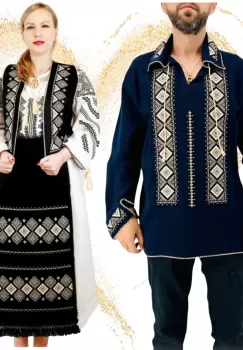 Set Traditional Cuplu 583 Camasa traditionale cu broderie si Costum Dama complet imagine