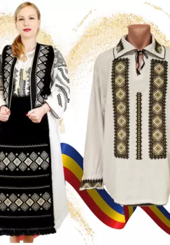 Set Traditional Cuplu 584 Camasa traditionale cu broderie si Costum Dama complet imagine
