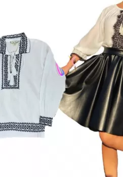 Set traditional Mama , Fiu , negru Rochie cu motive traditionale si ie traditionala baieti imagine