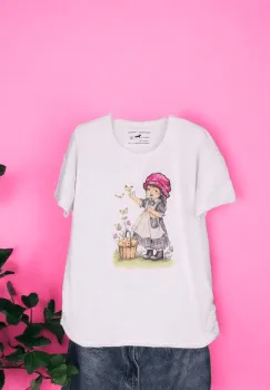 Tricou Dama cu Fetite Alb 10 imagine