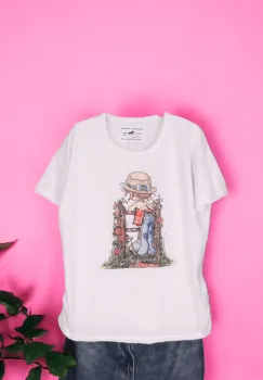 Tricou Dama cu Fetite Alb 11 imagine