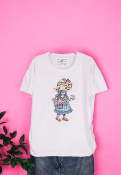 Tricou Dama cu Fetite Alb 12 imagine