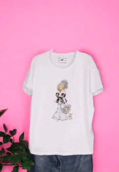 Tricou Dama cu Fetite Alb 13 imagine