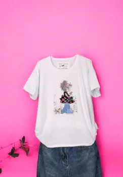 Tricou Dama cu Fetite Alb 14 imagine