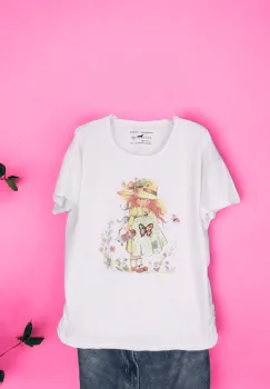 Tricou Dama cu Fetite Alb 17 imagine