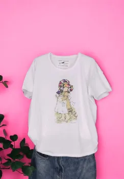 Tricou Dama cu Fetite Alb 2 imagine