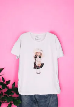 Tricou Dama cu Fetite Alb 3 imagine