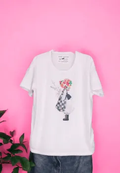 Tricou Dama cu Fetite Alb 4 imagine