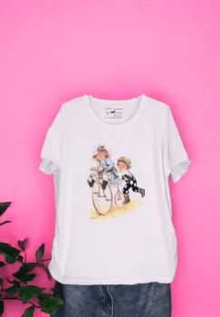 Tricou Dama cu Fetite Alb 5 imagine