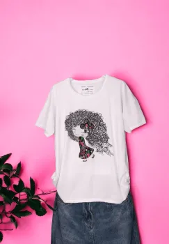 Tricou Dama cu Fetite Alb 6 imagine