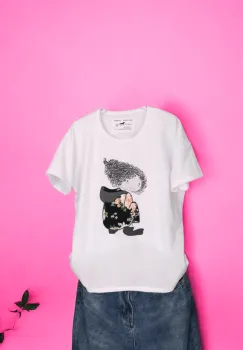 Tricou Dama cu Fetite Alb 8 imagine