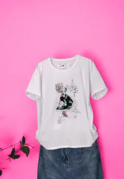 Tricou Dama cu Fetite Alb 9 imagine