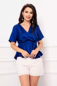 Bluza albastru royal cu anchior si funda in talie imagine