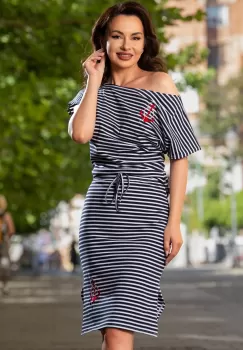 Bluza casual bleumarin cu imprimeu dungi si ancora brodata imagine