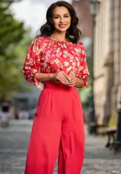 Bluza dama eleganta corai cu imprimeu floral imagine