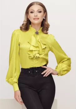 Bluza dama eleganta lime din jakard satinata cu jabou imagine