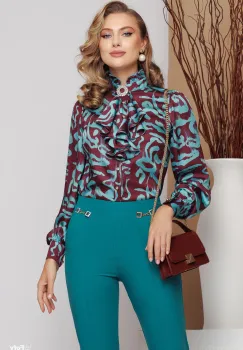Bluza dama eleganta satinata cu imprimeu abstract si jabou imagine
