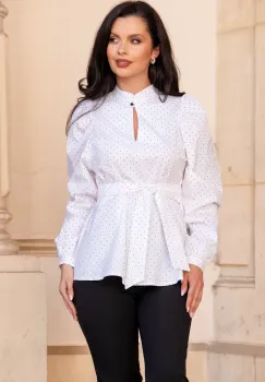 Bluza dama office InPuff din bumbac alb cu buline imagine